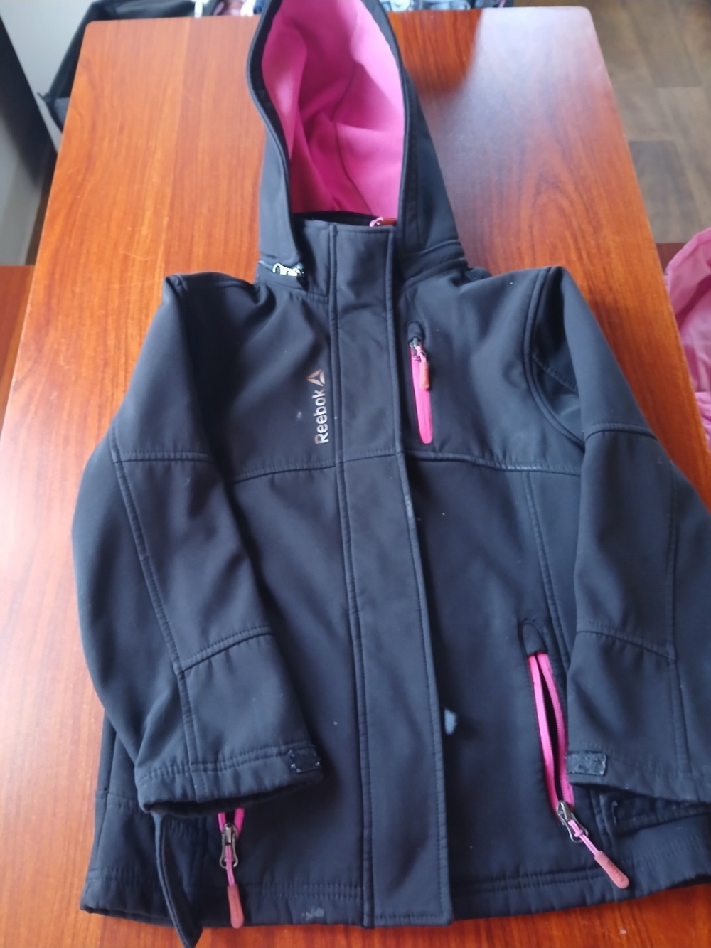 Reebok Kids Black Hooded Jacket with Pink Lining